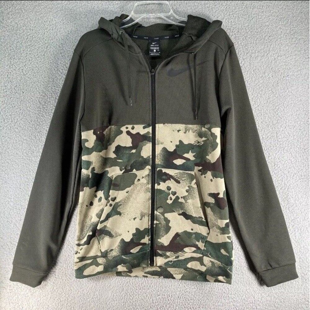 Nike Hoodie Men's Small Dri-Fit Camo Training Jacket Army Green Full Zip